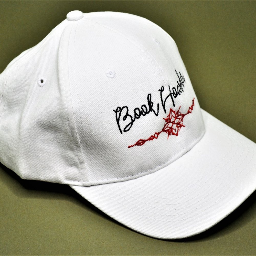 Custom Made "Book Hoarder" White Baseball Cap - Adjustable Velcro - Picture 6 of 9